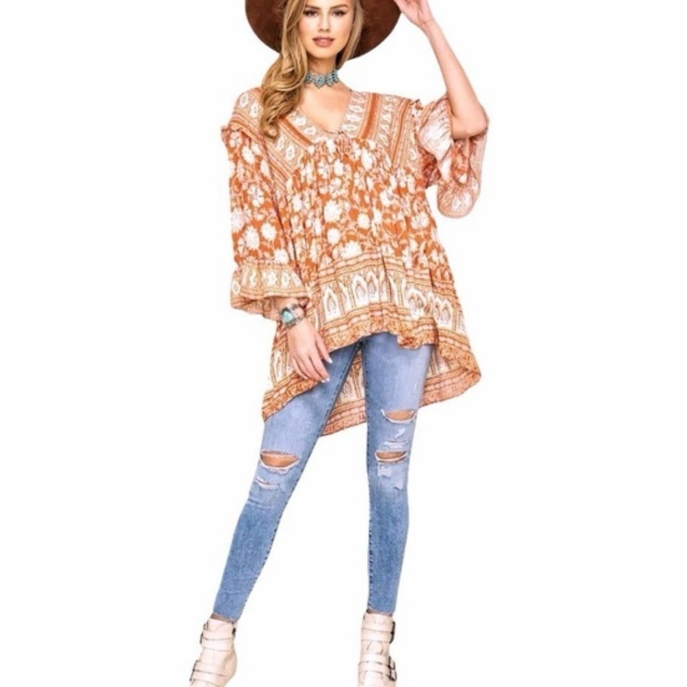 Free People Moonlight Dance Tunic in Orange and White Floral Print